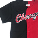 Mitchell & Ness Chicago Bulls Split Color Mesh Button Up Black & Red Neckline
