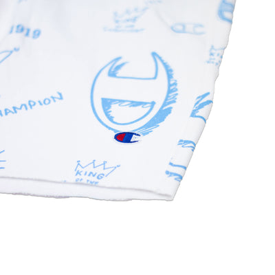 Champion Men's Reverse Weave All Over Print Cut Off Shorts White Logo
