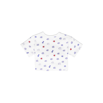 Champion Women's Reverse Weave All Over Print Cropped Tee White Back
