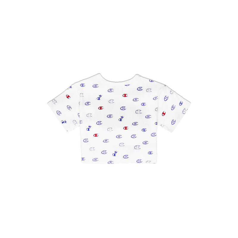 Champion Women's Reverse Weave All Over Print Cropped Tee White Back