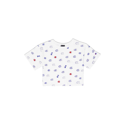 Champion Women's Reverse Weave All Over Print Cropped Tee White