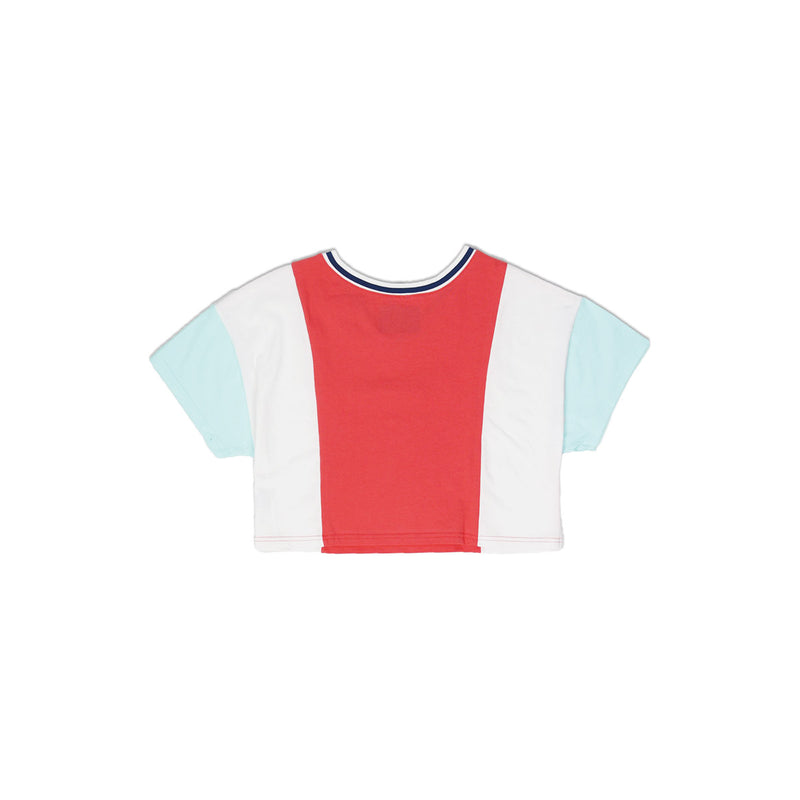 Champion Women's Reverse Weave Color Block Cropped Tee Groovy Papaya & White Back