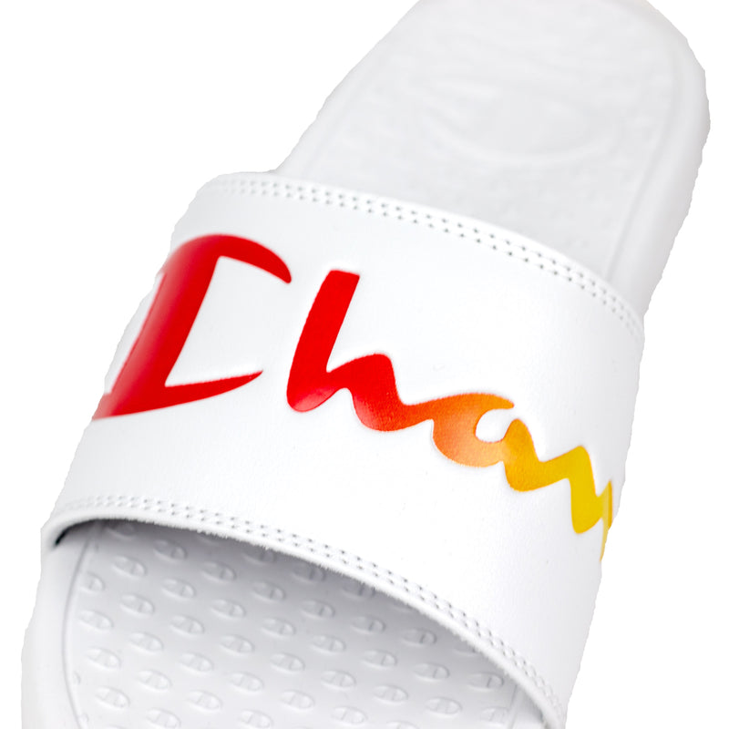 Champion Women's Split Script Super Slides White & Rainbow Logo
