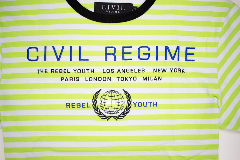 Civil Regime Global Tour Stripe Tee Green & White Artwork