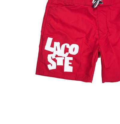 Lacoste Lettering Canvas Swimming Trunks Red Artwork