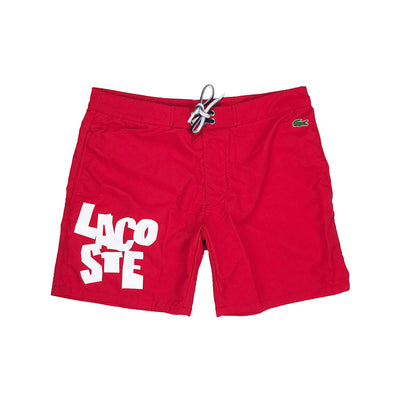 Lacoste Lettering Canvas Swimming Trunks Red