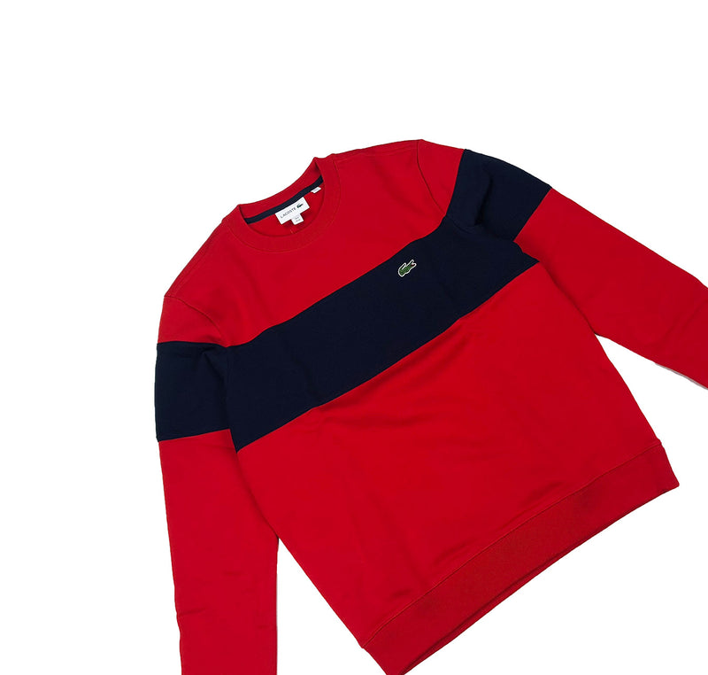 Lacoste Crew Neck Colorblock Cotton Fleece Sweatshirt Red / Navy Blue Front