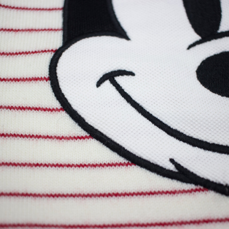 Lacoste Men's Crew Neck Disney Mickey Embroidery Interlock Sweater White / Lighthouse Red Close Up