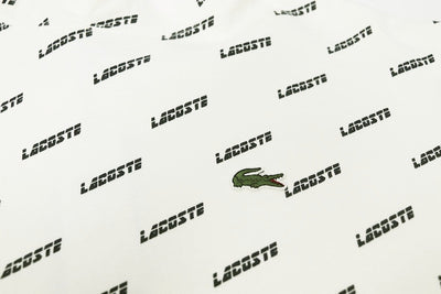 Lacoste Men's LIVE Hooded All Over Print Sweatshirt Cream Gator