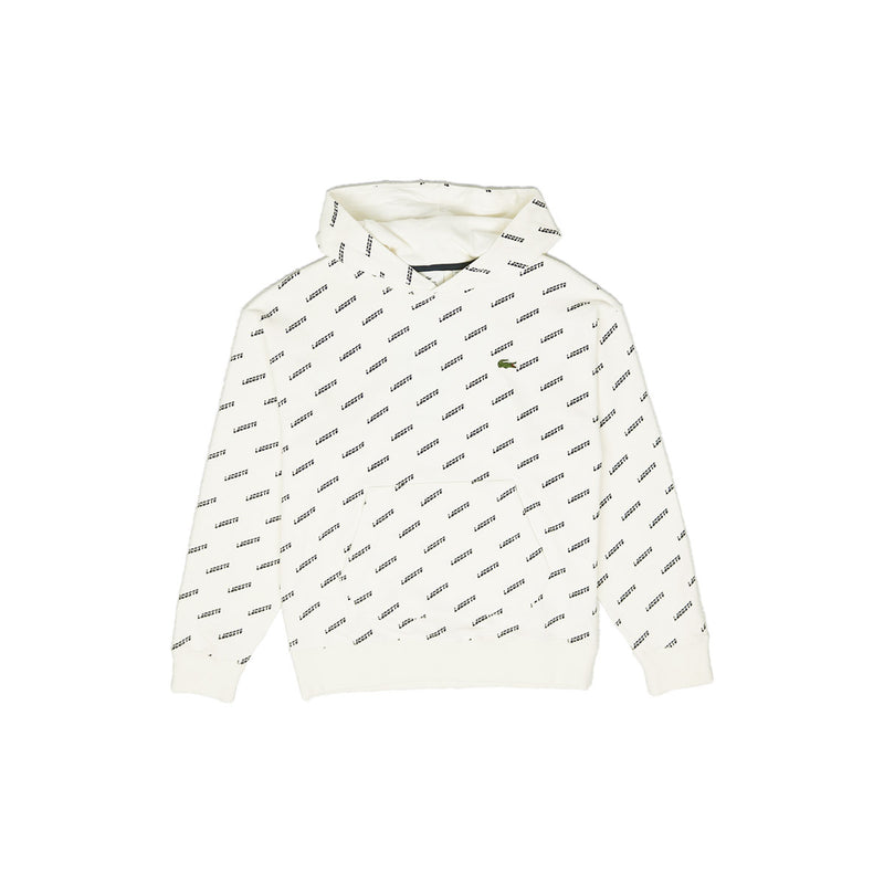 Lacoste Men's LIVE Hooded All Over Print Sweatshirt Cream