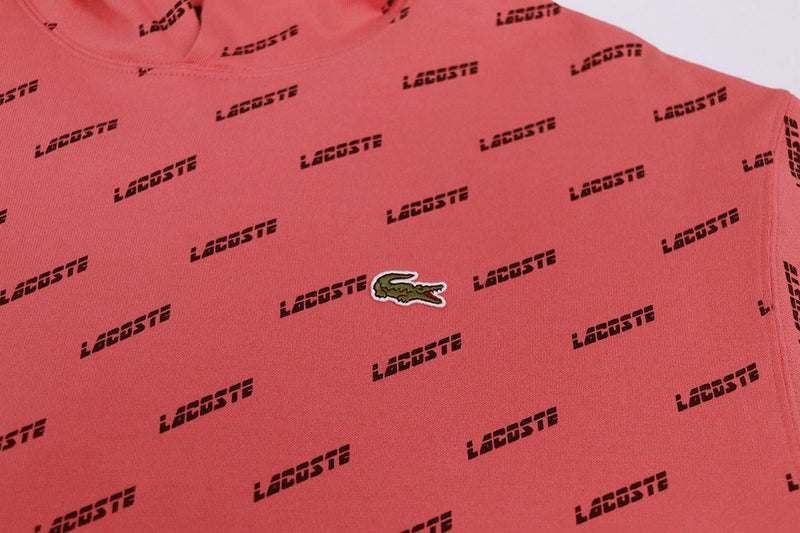 Lacoste Men's LIVE Hooded All Over Print Sweatshirt Earth Tone Pink Gator