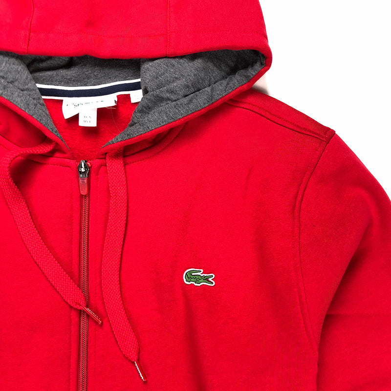 Lacoste Sport Hooded Fleece Tennis Sweatshirt Red Neckline