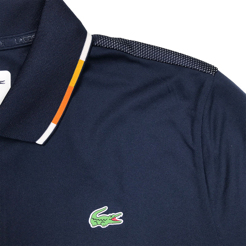 Lacoste Sport Piped Piqué Tennis Polo Navy Blue Piping
