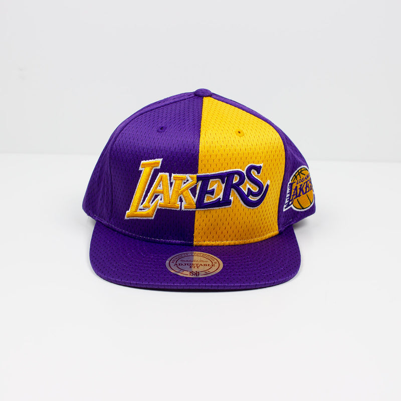 Mitchell & Ness Los Angeles Lakers Division Mesh Snapback Hat Purple & Gold Front