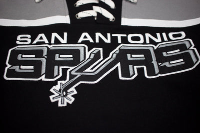 Mitchell & Ness San Antonio Spurs Pullover Hockey Fleece Hoodie Black & Grey Patch