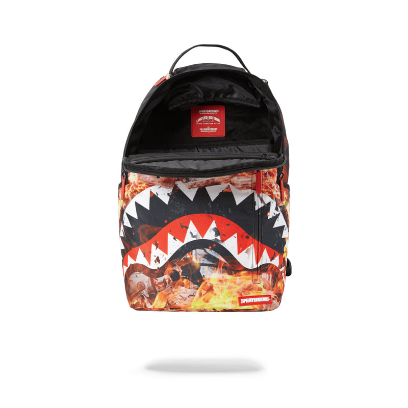Sprayground Fire Money Shark Backpack Black Opened