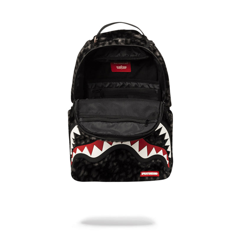 Sprayground Fur Rubber Shark Backpack Black Opened