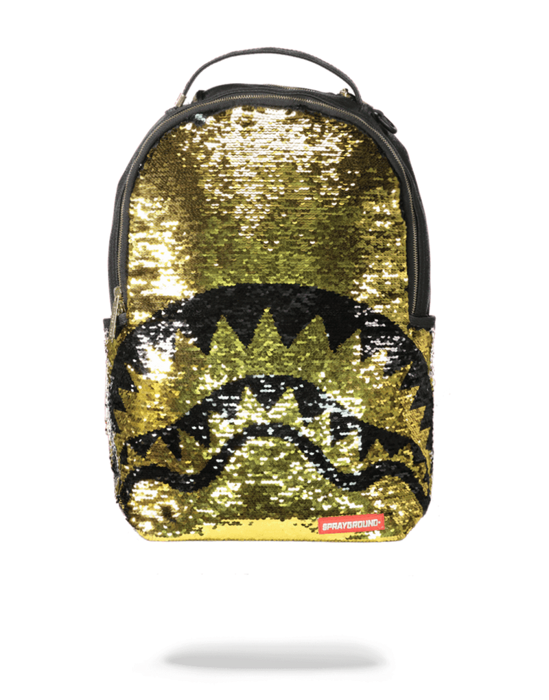 Sprayground Gold Sequin Shark Backpack