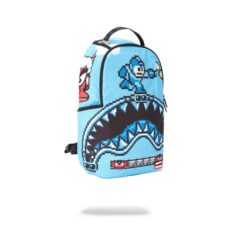 Sprayground Mega Man Destroyer Shark Backpack Blue Angled