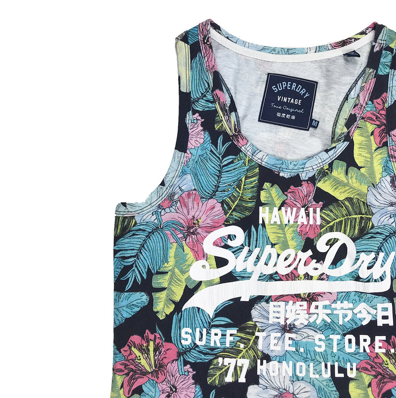 Superdry Women's Surf Shop AOP Entry Vest Blue Neckline